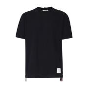 Thom Browne Svart Bomull T-shirt Rund Krage Korta ärmar Black, Herr