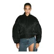 Mugler Puffy Sleeve Satin Bomber Jacket Black, Dam