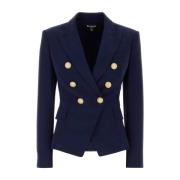 Balmain Elegant Navy Blue Crepe Blazer Blue, Dam