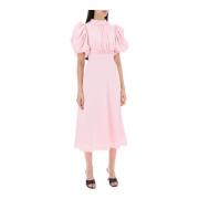 Rotate Birger Christensen Satin Ballongärm Midi Klänning Pink, Dam