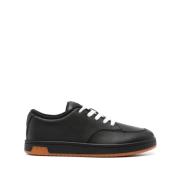 Kenzo Svart Kornigt Läder Sneakers Logo Patch Black, Herr