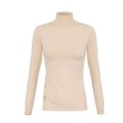 Elisabetta Franchi Ivory Turtleneck Tröja med Guld Knappar Beige, Dam