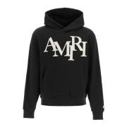 Amiri Staggered Logo Hoodie i Bomull Fransk Terry Black, Herr