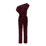 Elisabetta Franchi Burgundy Paljett Jumpsuit Båtringning Red, Dam