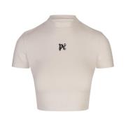 Palm Angels Vit Bomullsblandning Topp med Crew Neck White, Dam