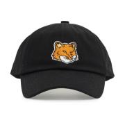 Maison Kitsuné Broderad Fox Head Denim Baseball Cap Black, Herr