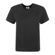 Courrèges Svart Bomull Logo Broderad T-shirt Black, Dam