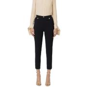 Elisabetta Franchi Raka stretch crêpe byxor med logonit Black, Dam