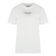 Calvin Klein Ribbad crew-neck T-shirt i bomull White, Dam