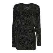 PINKO Svart Devoré Jersey Miniklänning Black, Dam