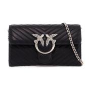 Pinko Chevron Crossbody Väska med Love Birds Spänne Black, Dam