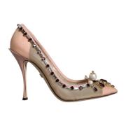 Dolce & Gabbana Mesh Smyckade Klackar Lädersula Beige, Dam