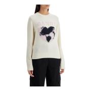 Ganni Grafisk Jacquard Crew Neck Sweater White, Dam