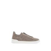 Ermenegildo Zegna Mocka Slip-On Sneakers med Triple Stitch Gray, Herr