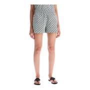 Tory Burch Zebra Print Poplin Shorts Blue, Dam