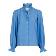 Neo Noir Glitter Smock Blus med Knappar Fram Blue, Dam