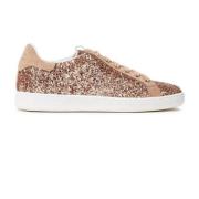 Sergio Rossi Rose Gold Glittered Woven Sneakers Pink, Dam