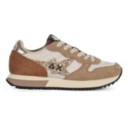 Sun68 Glitter Logo Läder Sneakers Beige, Dam