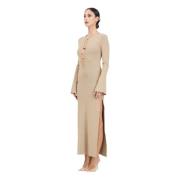 Akep Beige Elegant Midi Klänning med Cut-Out Detalj Beige, Dam