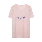 Zadig & Voltaire Rosa Linne T-Shirt med 'Fever' Logo Pink, Dam