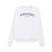 Family First Logo Print Crew Neck Sweater Gray, Herr