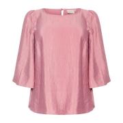 Kaffe Curve Elegant Blus med Cropped Ärmar Pink, Dam