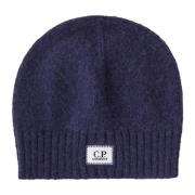 C.p. Company Alpackaull Ribbstickad Beanie med Logo Patch Blue, Herr