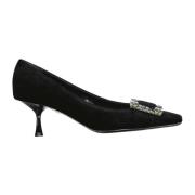 Sergio Rossi Svarta Velvet Pumps med Kristaldetaljer Black, Dam