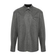 Bottega Veneta Grå Melange Flanellskjorta 1962 Stil Gray, Herr