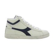 Diadora Blå Hög Topp Vaxade Sneakers White, Herr