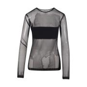 Norma Kamali Svart Mesh Dash Applique Crewneck Top Black, Dam