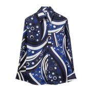 Emilio Pucci Swirl Print Silkeskjorta Navy Blå Blue, Dam