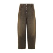 MM6 Maison Margiela Brun Cropped Jeans med Vit Söm Brown, Dam