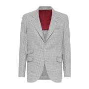 Brunello Cucinelli Hundtandsmönstrad Yllejacka Gray, Herr