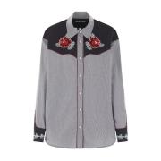 Molly Goddard Blommig Broderad Gingham Bomullsskjorta Gray, Dam