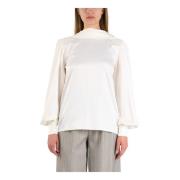 Actualee Satinblus med vadderade axlar Beige, Dam