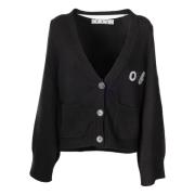 Off White Logotyp Cardigan i Bomull-Polyester Blandning Black, Dam