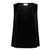 Cream Elegant Svart Blus med V-ringning Black, Dam