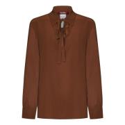 Max Mara Brun läderskjorta med silkesärmar Brown, Dam