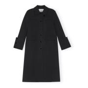 Ganni Svart Bonded Crepe Coat Black, Dam