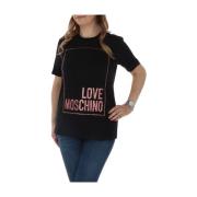 Love Moschino Grafisk Kortärmad T-shirt Bomull Glitter Black, Dam