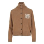 Maison Kitsuné Brun ullcardigan med logo Brown, Dam