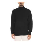 Peuterey Räfflad Turtleneck Pullover med Armsymbol Black, Herr