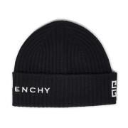 Givenchy Svart Ribbstickad Hatt med Vit Detalj Black, Herr