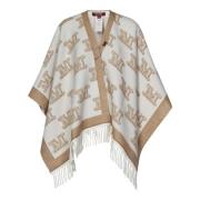 Max Mara Vit Ull Jacquard Poncho Ytterkläder Multicolor, Dam