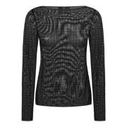 Pinko Svart Mesh Strass Topplagg Aw24 Black, Dam