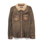 Polo Ralph Lauren Sliten Läder Shearling Jacka Brun Brown, Herr