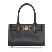 Versace Svart Läder Shopper Väska Black, Dam