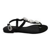 Dolce & Gabbana Kristallprydda silkesandaler Black, Dam