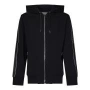 Alexander McQueen Svart Zip-Up Hoodie Logo Bands Black, Herr